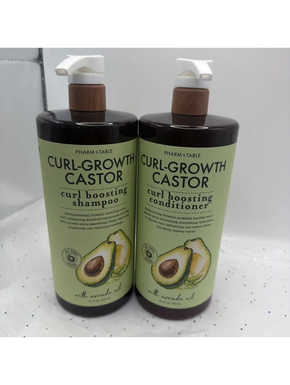 PHARM TO TABLE Curl Growth Castor Shampoo & Conditioner 32oz Avocado Oil Duo